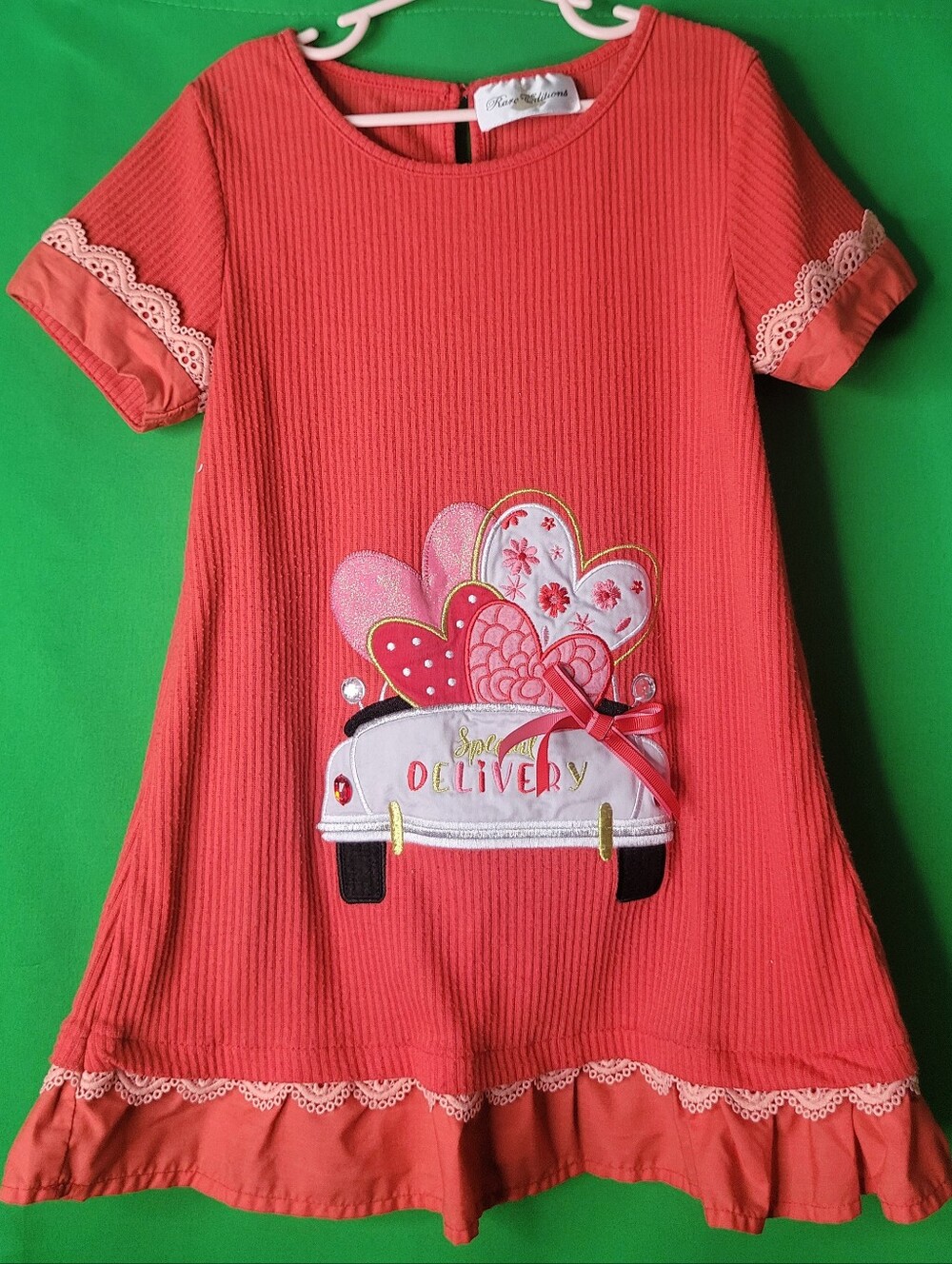 Rare Editions Red Pink Heart Delivery Dress Valentines Sz 10 Top Girls Knit
